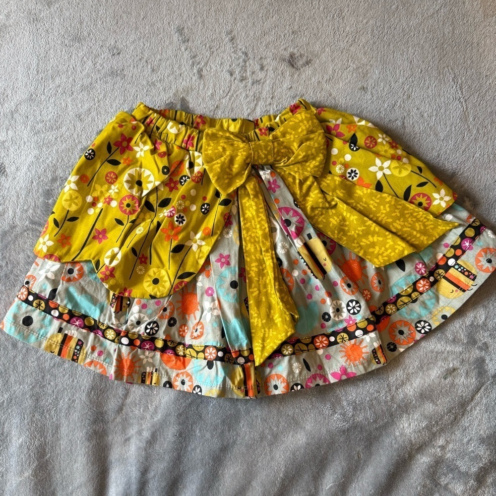 Jelly The Pug Yellow and Gray Floral Skirt